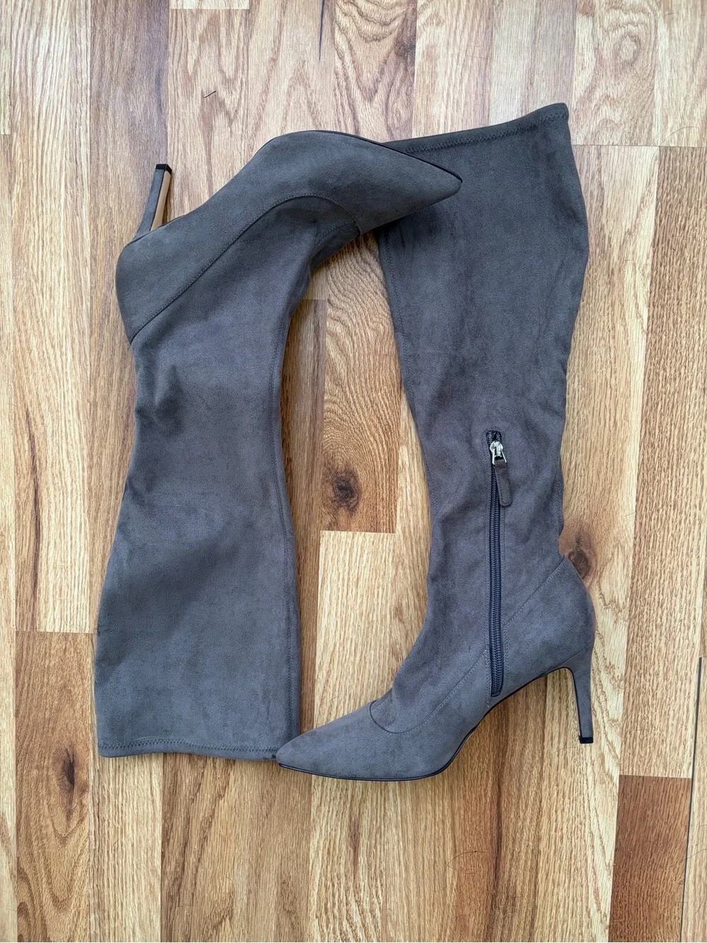 Nine West Gray Suede Over-the-Knee Pointed-Toe Stiletto Boots